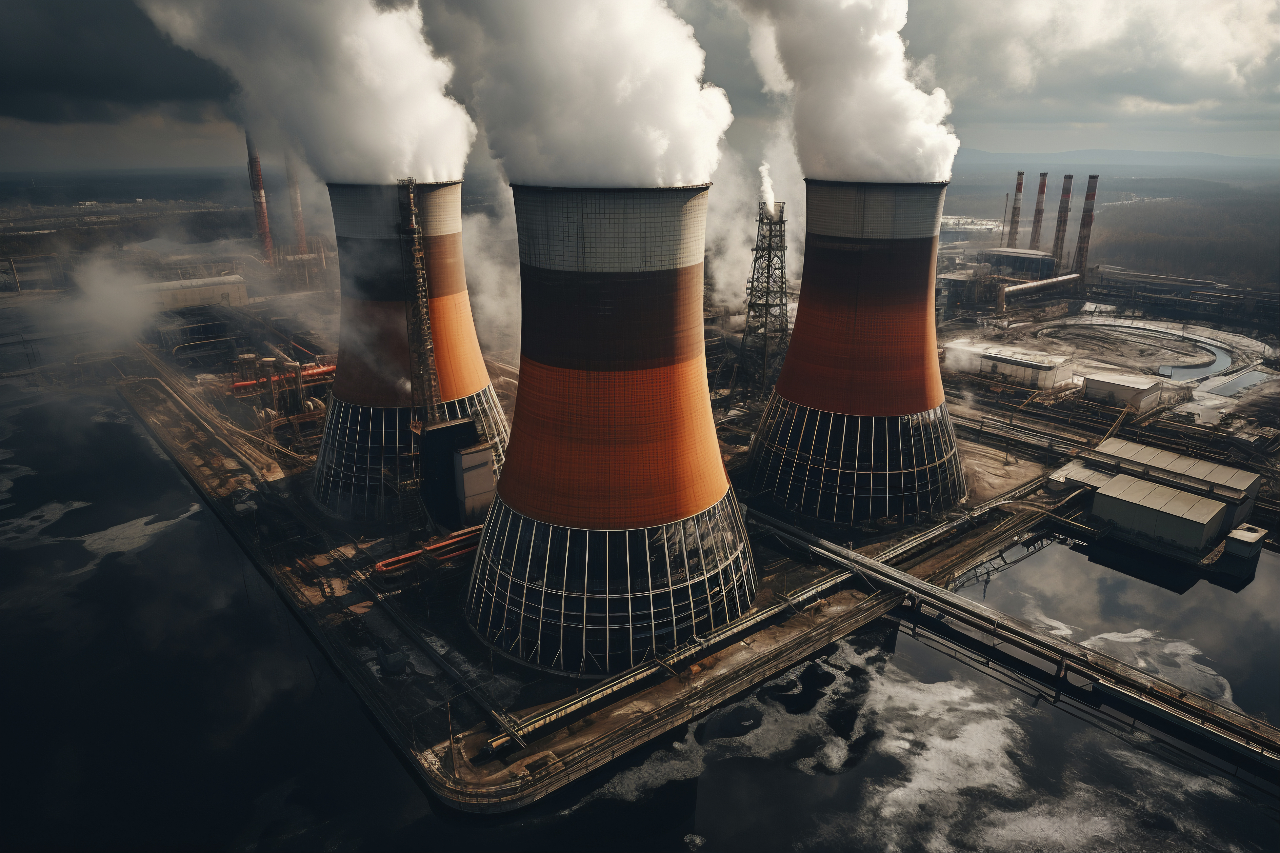 Power and steam facility with industrial stacks